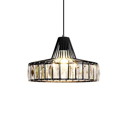 Black and gold iron crystal chandelier LED ceiling lamp with full spectrum light on a white background.