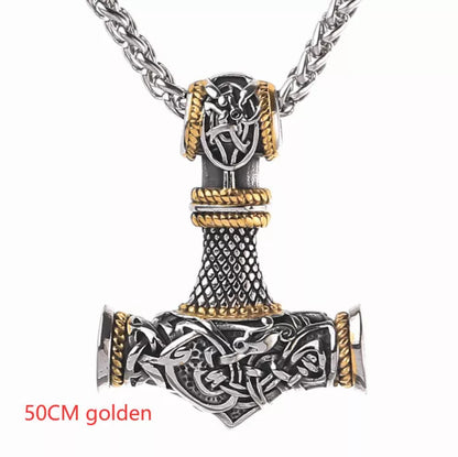 Nordic Vikings Hammer Rune Pendant Necklace for men in stainless steel and titanium steel