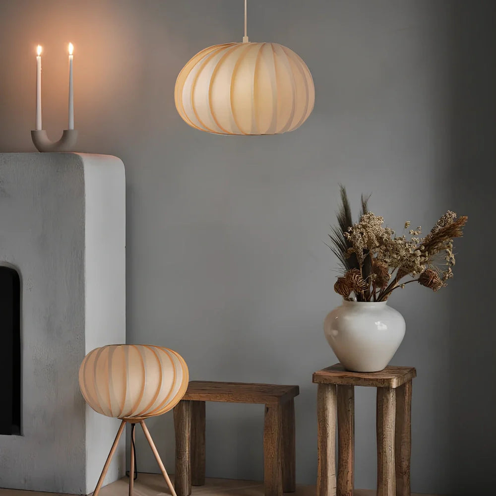 Japanese pumpkin-shaped wooden chandelier, 27cm diameter, 17cm height, covering 10-15㎡ with Nordic style