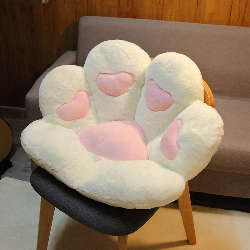 Cat paw plush chair cushion in various colors, soft cotton cover, fiber filling, home decor