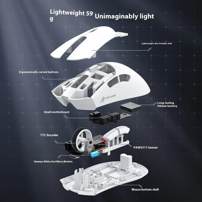 Attack Shark wireless Bluetooth mouse in black, white, and red colour options showing three connectivity modes
