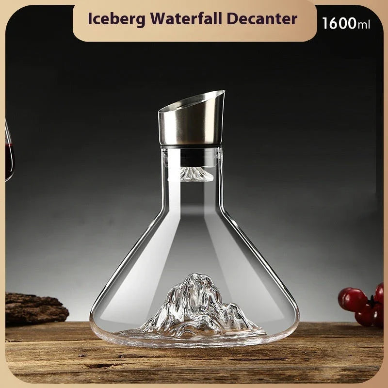 Elegant Iceberg Waterfall Wine Decanter made of lead-free crystal glass for enhancing wine flavors and aromas