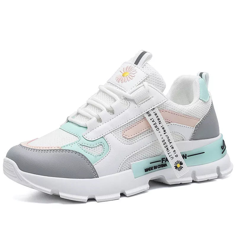 Korean style daddy shoes for women in green and pink, sporty street fashion