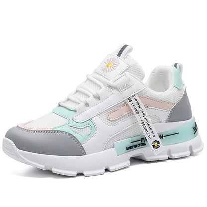 Korean style daddy shoes for women in green and pink, sporty street fashion