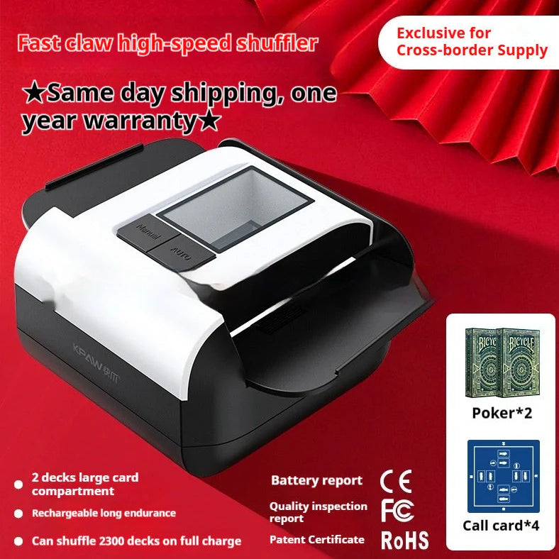 Automatic shuffling machine with wireless calling devices and poker cards on table