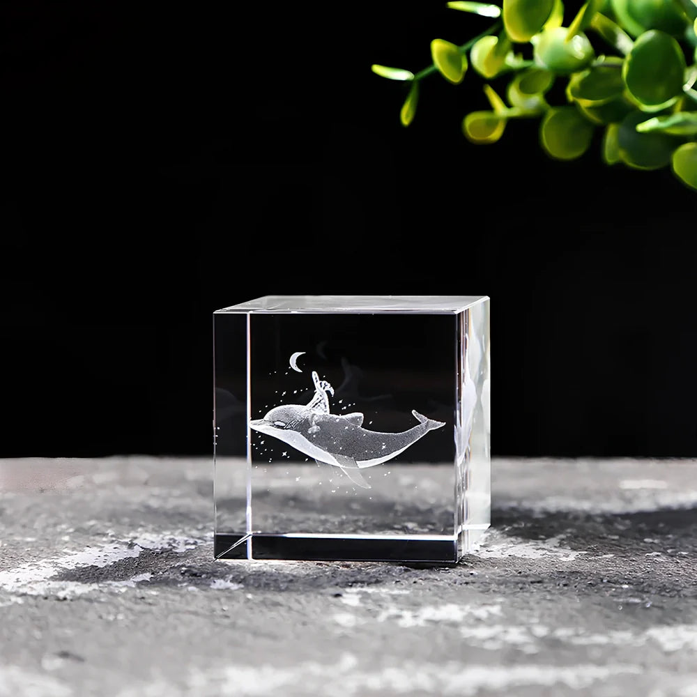 White crystal lotus cube desktop ornament showing geometric pattern and precise square dimensions