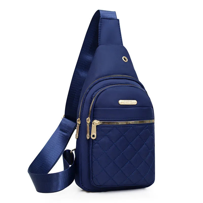 Oxford cloth crossbody sports chest bag showing plaid pattern and colour options