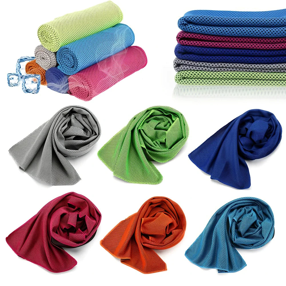 Microfiber cooling towel in blue, 30x90 cm size, for instant chill during gym and running with UPF 50 protection