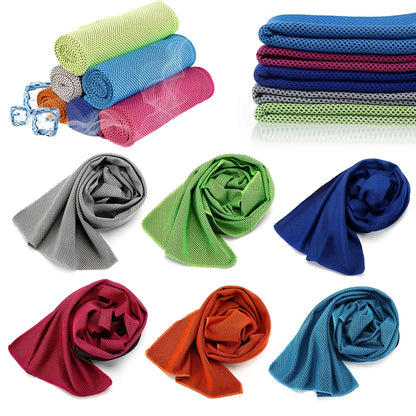 Microfiber cooling towel in blue, 30x90 cm size, for instant chill during gym and running with UPF 50 protection