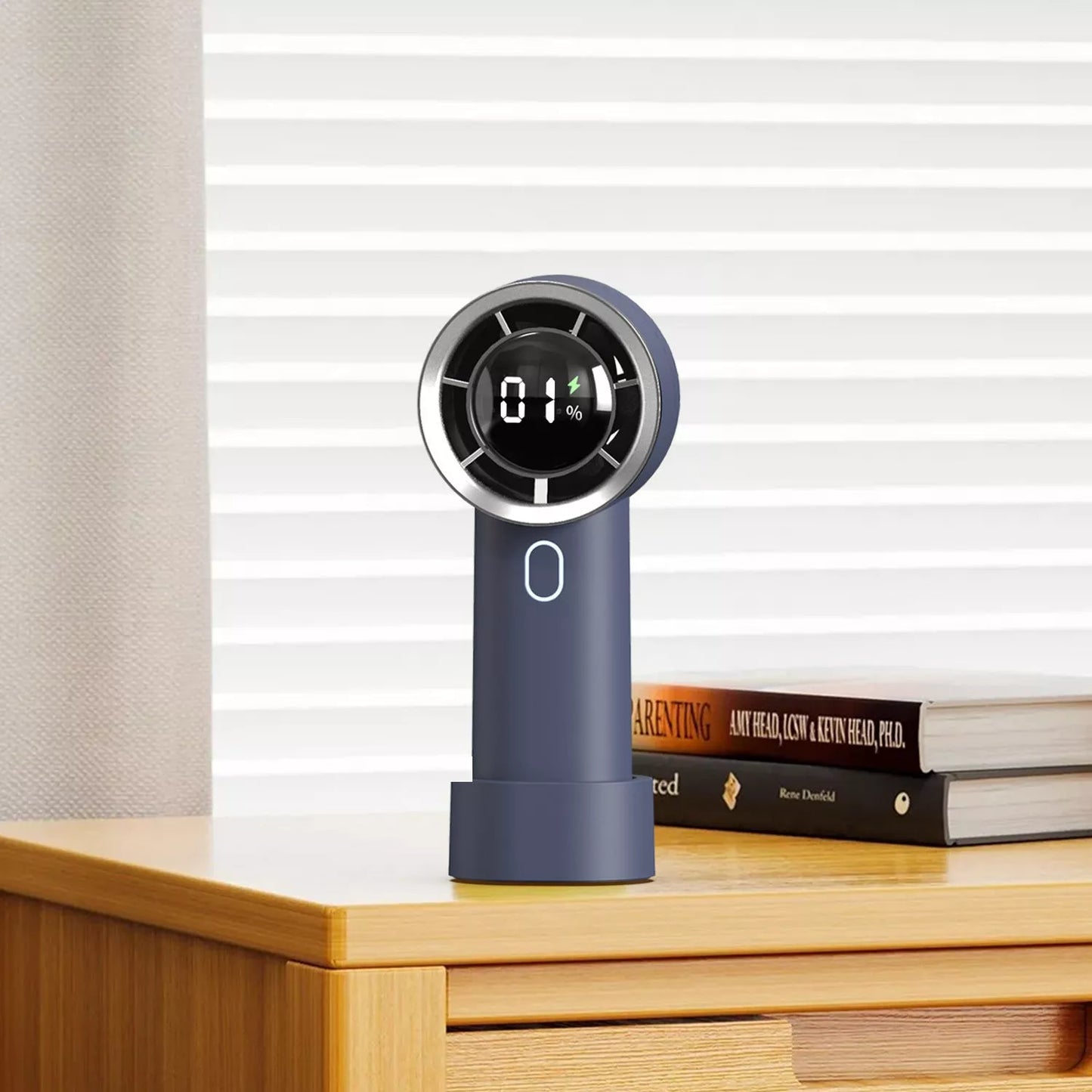 Rechargeable mini air conditioner portable fan with LED display in multiple colors