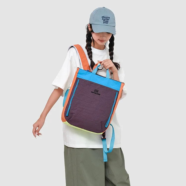 Women's nylon casual backpack 20-35L with airpillow straps, solid colour, available in three colour combos