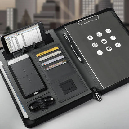 Premium Business Organizer with Wireless Charging Power Bank, File Holder, and Notepad