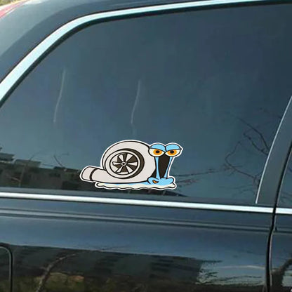 Reflective cartoon snail car sticker measuring 12x8cm with adhesive backing