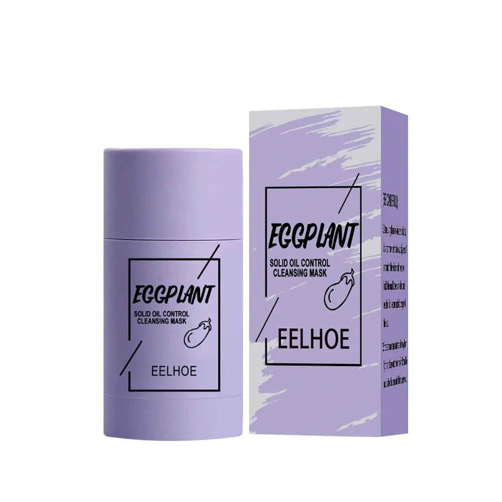 Rotating head face mask stick showing charcoal and Vitamin C solid clay formulations