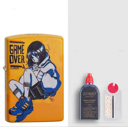 Windproof kerosene lighter with grinding wheel, steel liner, and pure copper case.