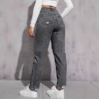 Women's ripped washed skinny jeans in cotton denim with medium stretch, high or mid waist, light blue to dark blue, S to 2XL.
