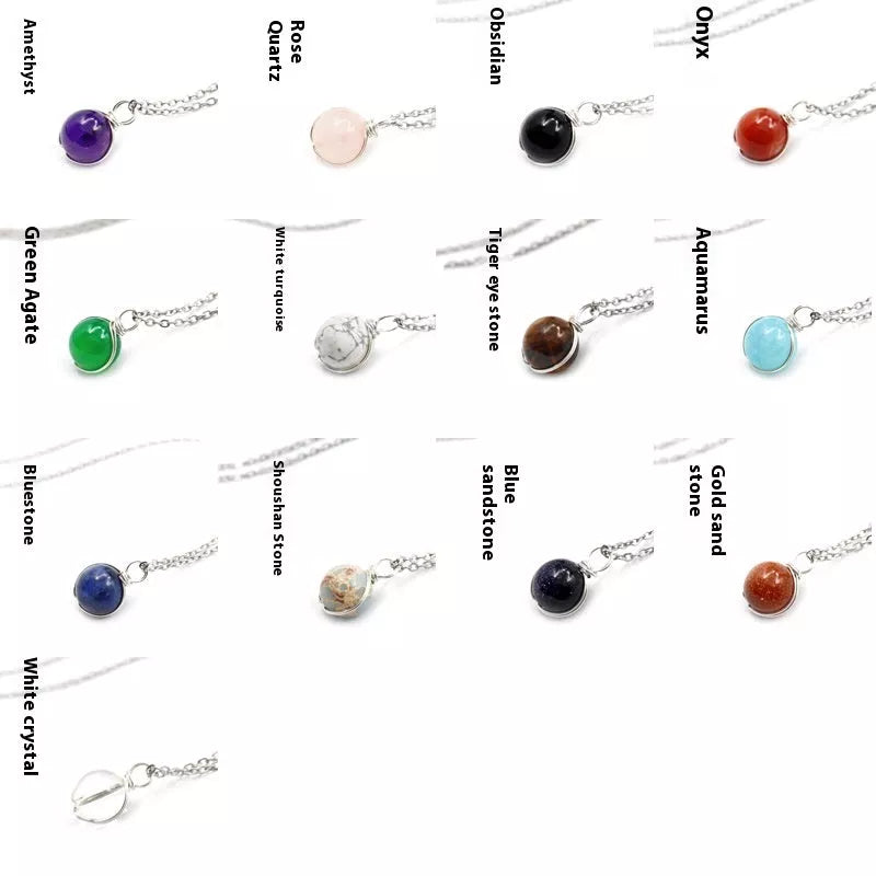 Natural crystal red agate necklace with glass ball pendant, available in multiple colors