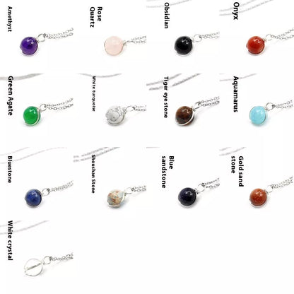 Natural crystal red agate necklace with glass ball pendant, available in multiple colors