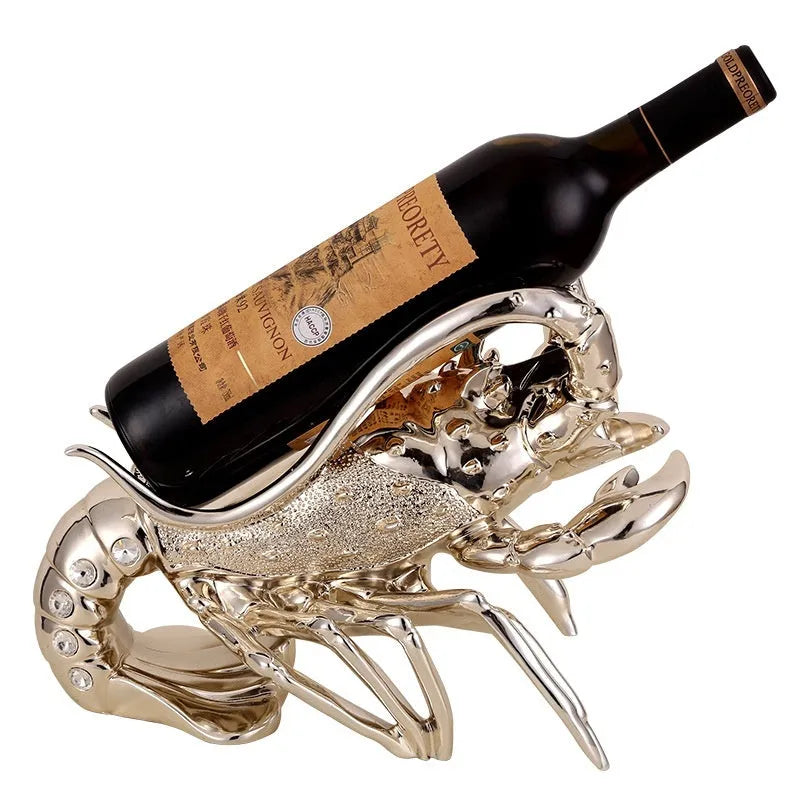 Lobster Wine Rack Crafts Ornaments: European-style resin wine rack ornaments in rose gold or elegant silver, measuring 15cm x 10cm x 8cm, adding decorative flair to wine storage with a durable plastic and natural resin construction.