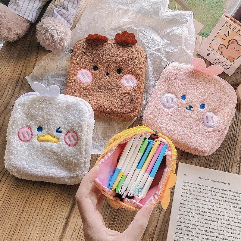 Sanitary Napkin Storage Bag Large Capacity Portable Plush Aunt Bag Non-Woven Flannel 13x13x1.5cm White Duck Pink Rabbit Yellow Duck Coffee Bear