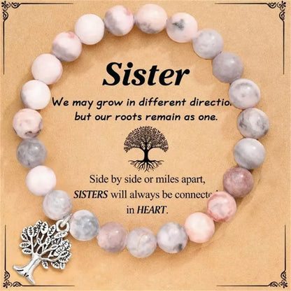 Handcrafted natural stone Tree of Life bracelet with pink zebra design