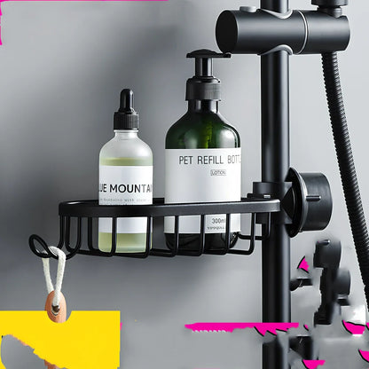 Black aluminium shower storage rack with shelves for bathroom organisation