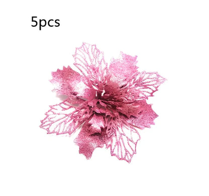 Glitter artificial Christmas flowers measuring 11cm with sparkling coating in various colour options