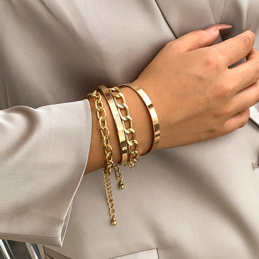 Elegant C-Shaped Hollow Chain Bracelet Set - A chic accessory with a delicate chain design and premium materials