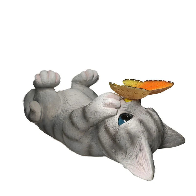 Resin cat solar sculpture ornaments for garden decoration