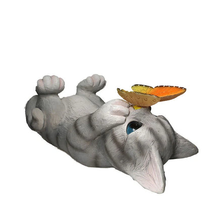 Resin cat solar sculpture ornaments for garden decoration