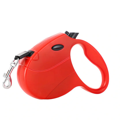 Automatic telescopic pet traction rope showing compact 140x168mm size and ABS plastic construction
