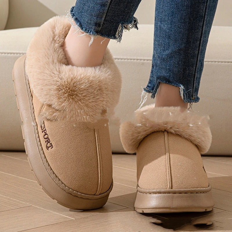 Cozy plush slippers for women with soft faux fur lining, non-slip platform, and comfortable fit for indoor wear