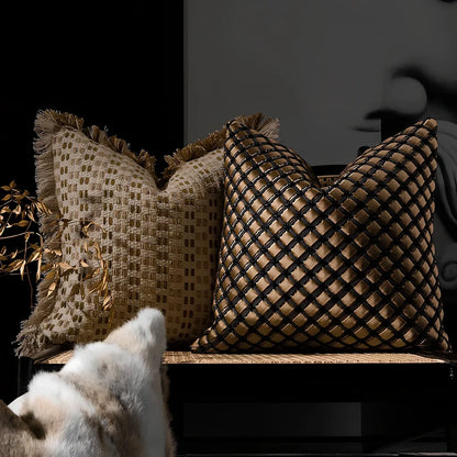 45x45cm vintage woven throw pillow with square design on sofa