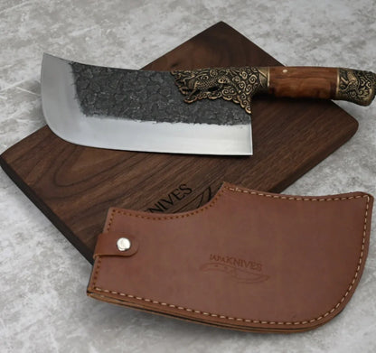 Hand-forged kitchen knife with 7cr17mov steel blade and retro acid wood handle