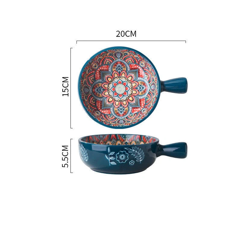 Vibrant ceramic glazed flower handle bowl perfect for salads and desserts