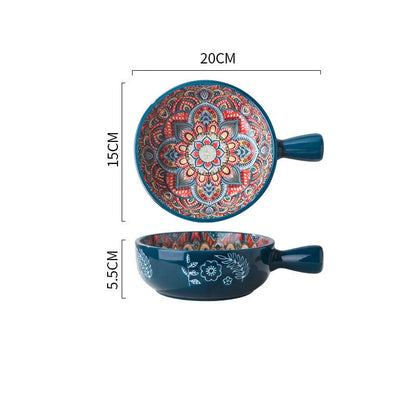 Vibrant ceramic glazed flower handle bowl perfect for salads and desserts