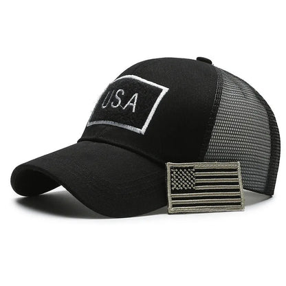 Tactical camouflage baseball cap with adjustable sizing and dome crown