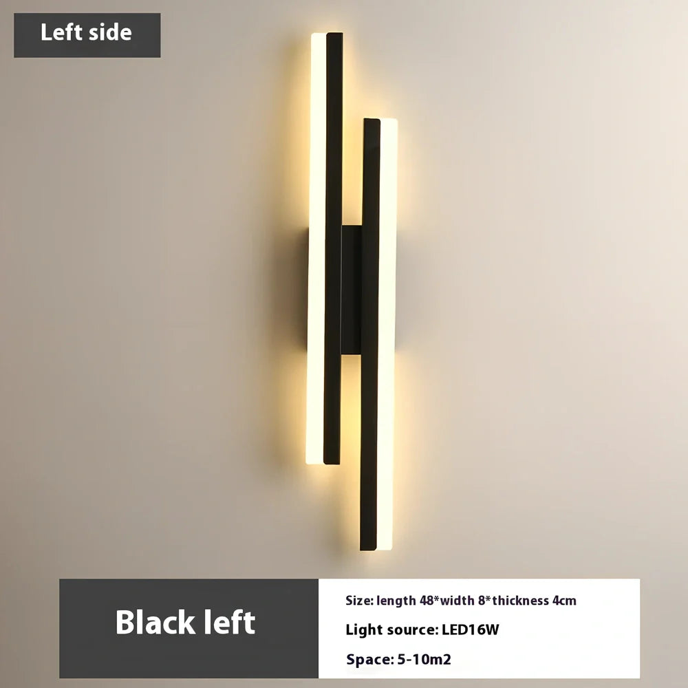 Scandinavian minimalist LED indoor wall light in 50cm black finish with tricolour acrylic shade, 220V powered for home use