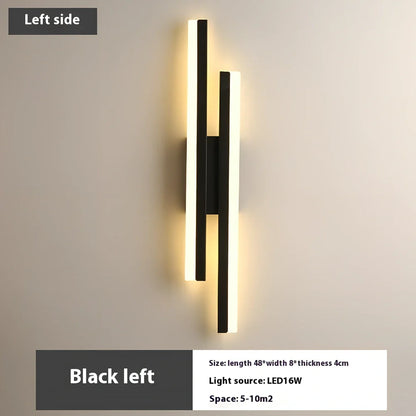 Scandinavian minimalist LED indoor wall light in 50cm black finish with tricolour acrylic shade, 220V powered for home use