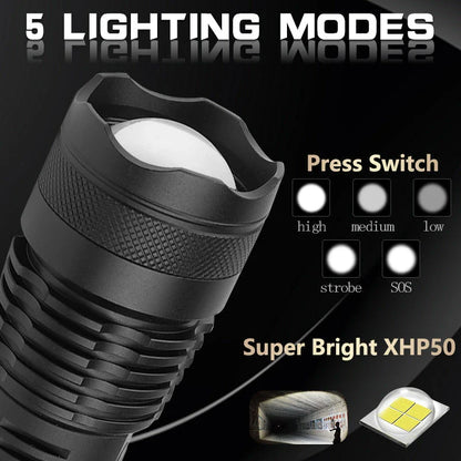 High-Powered Tactical Flashlight with Zoom and USB Charging - Durable, Waterproof, and Rechargeable LED Flashlight
