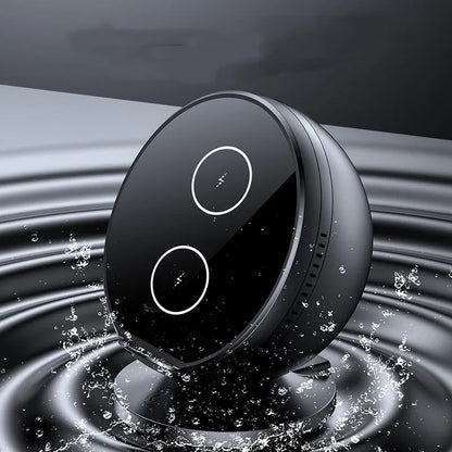 XC-11 black wireless phone charger holder with Bluetooth speaker, dimensions 123x114x101mm