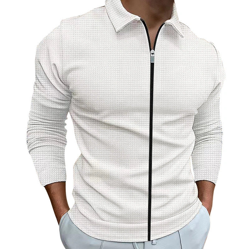 Men's waffle texture zipped lapel jacket in various colors for outdoor sports