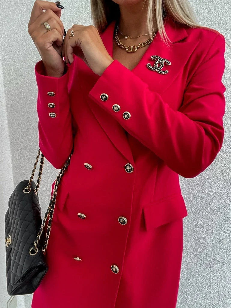 Fashionable lace midi dress with double-breasted closure and A-line silhouette in red, black, and green colors