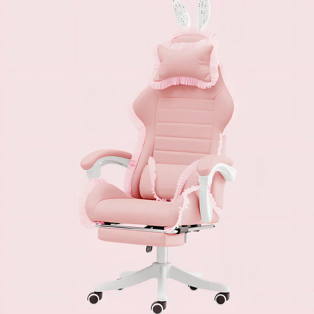 Adjustable height computer gaming chair with swivel base in green lace pattern