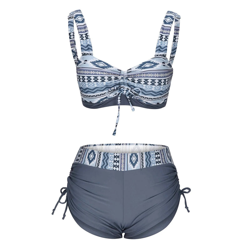 Women's bikini swimsuit split swimwear without steel belt and chest pad, made from polyester fibre lining for swimming and wading, available in picture colour and sizes S to 2XL, includes top and pants.