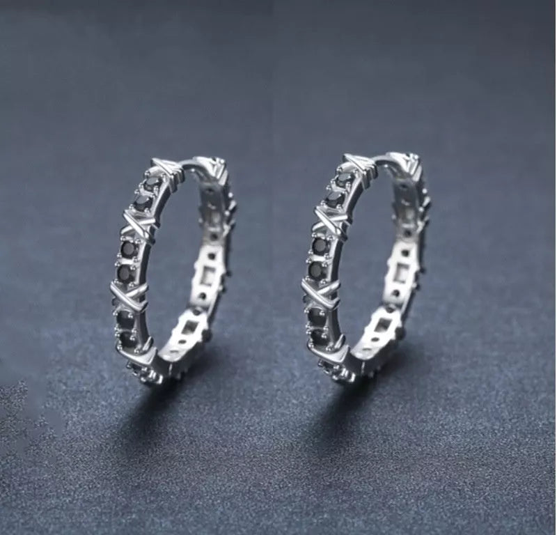 Black round zircon women's copper earrings with secure backing