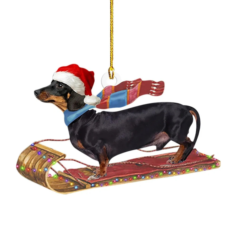8cm acrylic plastic Christmas sausage dog decoration in assorted colours