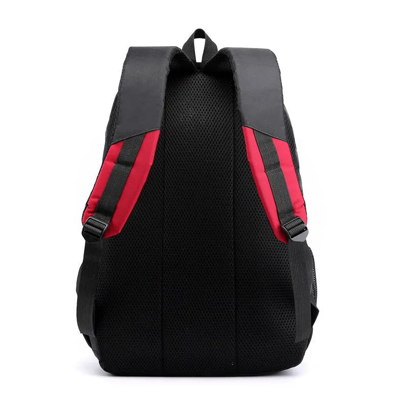 Waterproof nylon high school backpack with air-cushioned straps in black, red, blue, or grey colours