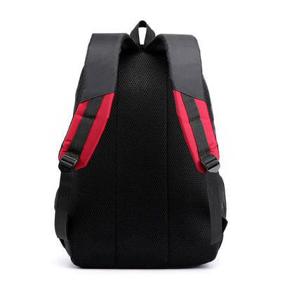 Waterproof nylon high school backpack with air-cushioned straps in black, red, blue, or grey colours