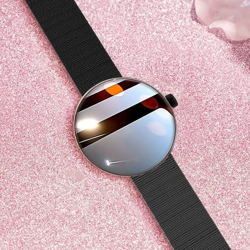 Smart watch for women with circular colour screen and metal wrist strap